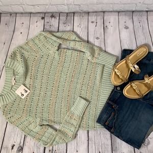 NWOT LOFT SEE FOAM GREEN AND GOLD SWEATER